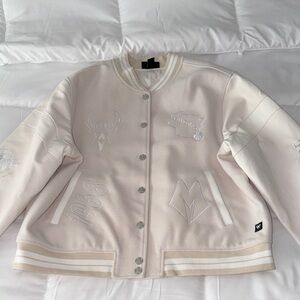 Men’s Milwaukee Bucks Basketball Cream Varsity Jacket